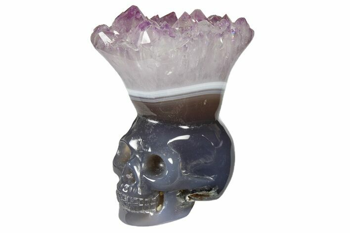 Polished Agate Skull with Amethyst Crown #181947